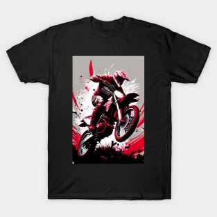 Dirt Bike With Red and Black Paint Splash Design T-Shirt